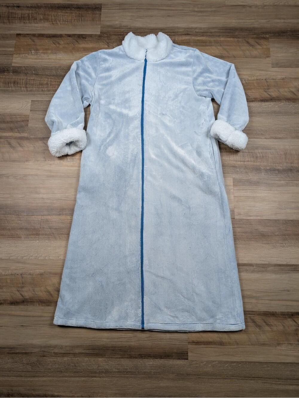 Cuddledown Blue Women’s Sherpa Fleece Robe Warm Cozy Soft